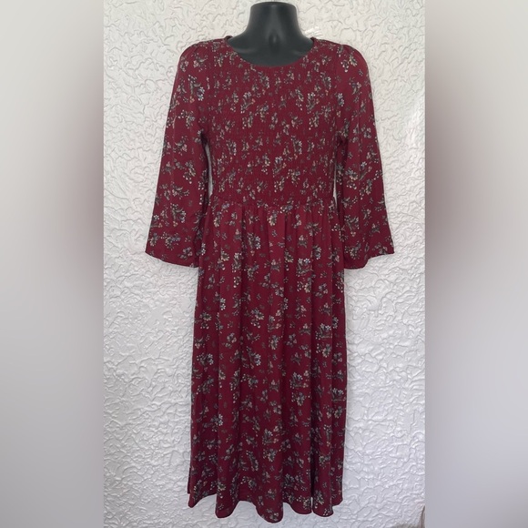 NWT Melloday Floral Smocked Midi Dress Size XL Burgundy - Picture 2 of 8